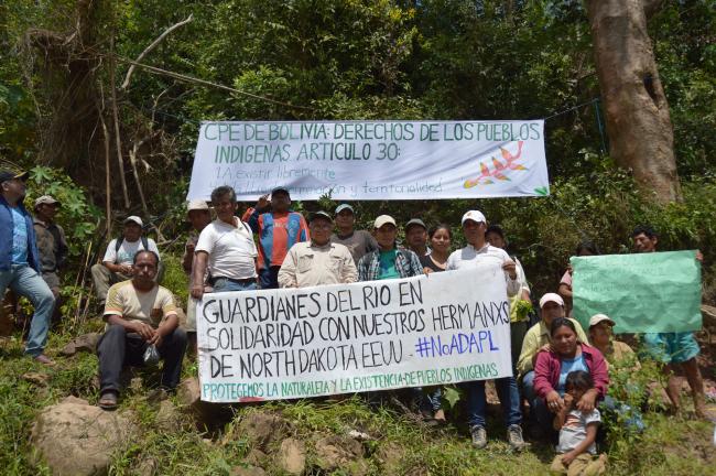 Indigenous protesters at Chepete/ El Bala dam site, November 2016. (Theresa Edwards/ First published in Bolivian Express)