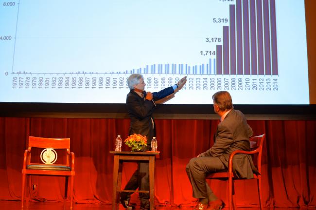 Álvaro García Linera (left) and Jorge Castañeda (right); New York University, December 3, 2014. (José Raúl Guzmán) 