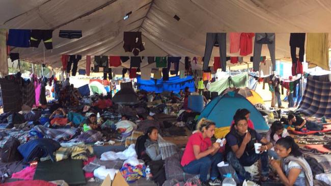 Inside the shelter at the Benito Juárez sports complex, November 28, 2018 (Photo by Nidia Bautista)