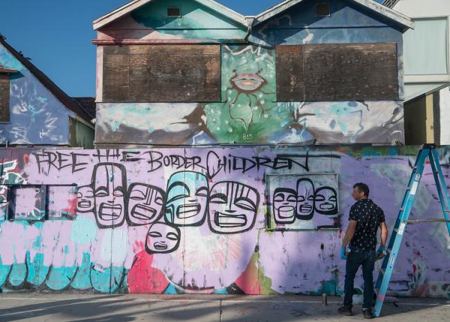 A mural reading 