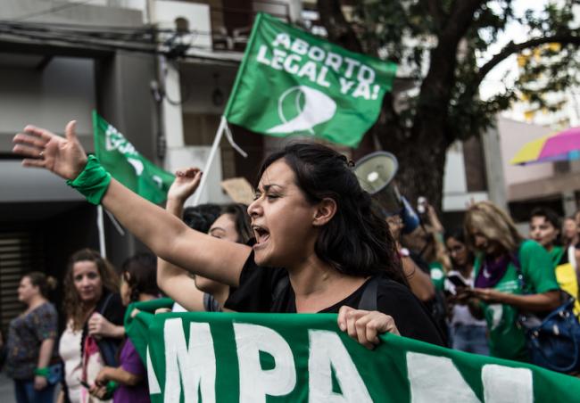 Manifestiantes marchan por el aborto legal en el Día Internacional de la Mujer, el 8 de marzo 2019, en Santa Fe, Argentina. (Lara Va / Wikimedia) 