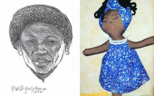 Un dibujo y una muñeca que rinden homenaje a Adolfina Villanueva Osorio. (Mía Libertad)