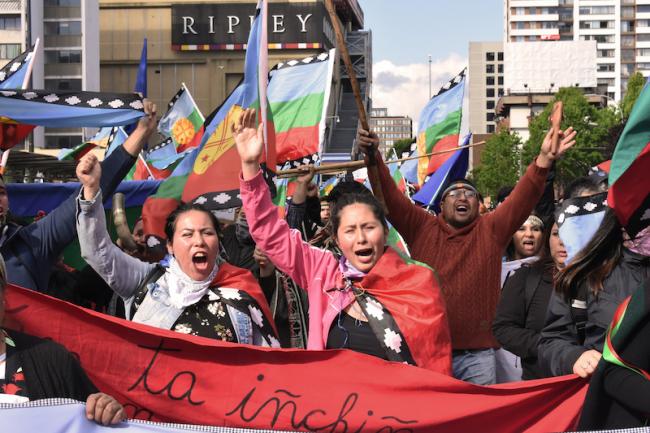 Se levanta la bandera mapuche en una manifestación en Concepción, en la región Bío Bío, Chile, 29 octubre 2019. (Tomás Flores Saavedra / Flickr / CC BY-NC 2.0)