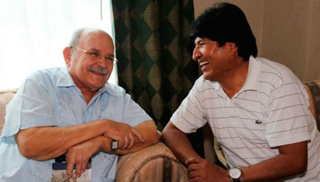 Miguel d'Escoto Brockmann and Bolivian President Evo Morales.(Nicaragua Solidarity Campaign)