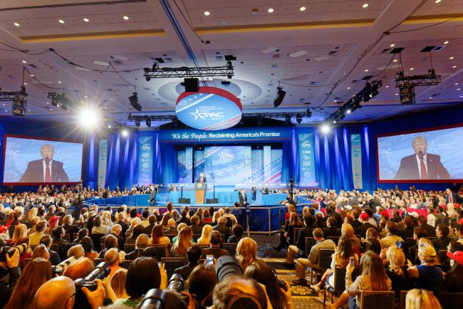 President Donald Trump at the Conservative Political Action Conference (CPAC) in February of this year. (Michael Vadon/Flickr)