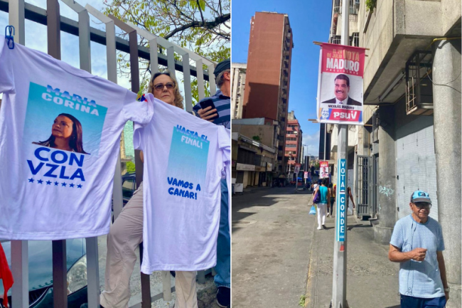 Campaign materials for Machado and Maduro in Caracas ahead of the July 28, 2024 election. (Lucía Cholakian Herrera)