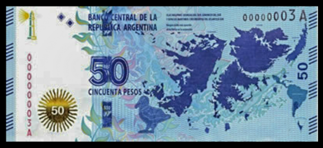 Argentina's 50-peso bill features an outline of the islands. (José Pestana / Flickr / CC BY-NC-SA 2.0 DEED)