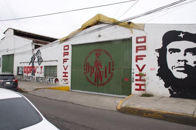 The entrance to Buena Suerte, a collective housing complex near the site of the Metro collpase. (Sam Law)