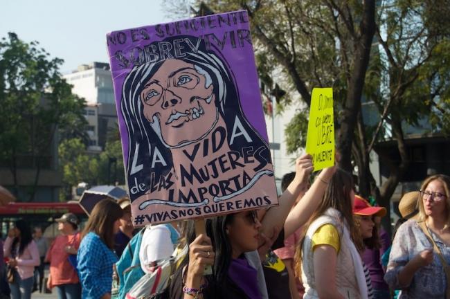 A march in Mexico City in February 2019 (Photo by Madeleine Wattenbarger)