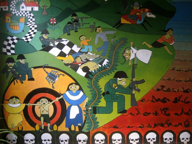 Un mural del masacre sobre el Río Sumpul, en Arcatao, Chalatenango. (University of Washington Center for Human Rights)