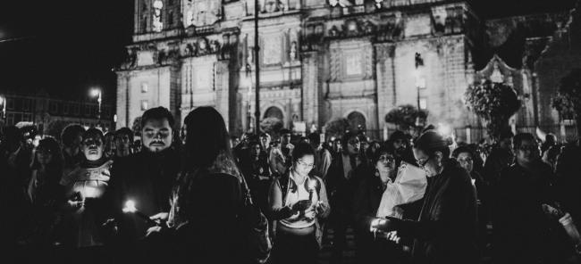 A protest in Mexico City's Zócalo shortly after the disappearance of the 43 students two years ago. (Photo: Ayotzinapatimeline.org)