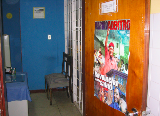 In a clinic in 2005, a poster reads: 