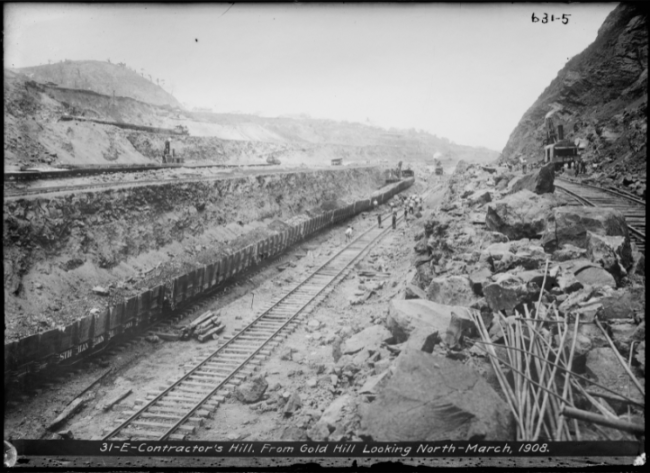 The Panama Canal under construction at Contractor's Hill, looking north from Gold Hill, 1908. (Bain News Service / Library of Congress)