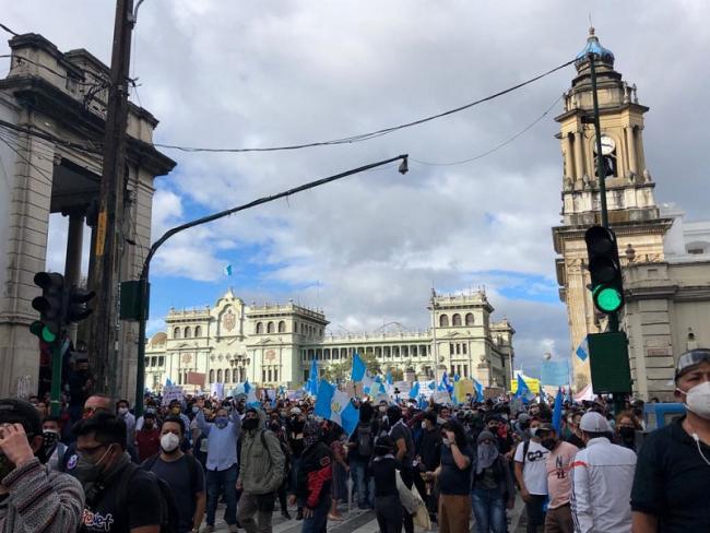 Guatemalans gathered in Plaza de la Constitución in downtown Guatemala City, which has been renamed by feminist collectives as Plaza de las Niñas in memory of the 41 girls who died inside a state-ran orphanage in 2017 (Vaclav Masek)