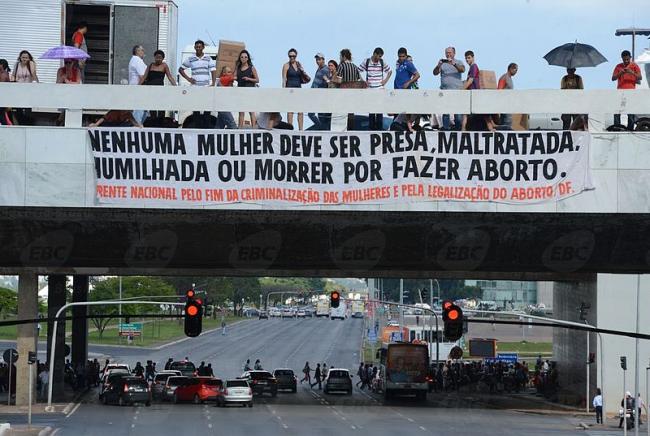 A banner calling for legal abortion in Brazil reads 