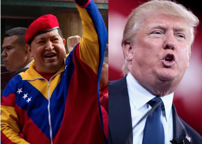 Donald Trump in 2015 (Gage Skidmore/ Flickr) and Hugo Chávez in 2012 (Wikimedia Commons)