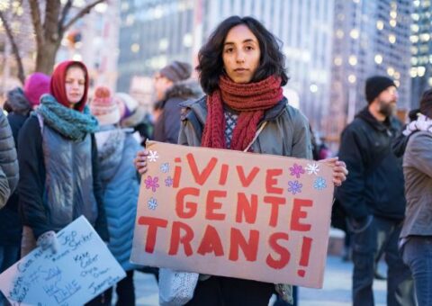 A protest and march for the rights of trans people in Chicago this March - \"Long live trans people,\" the sign reads. (Photo by Sarah Jane Rhee).